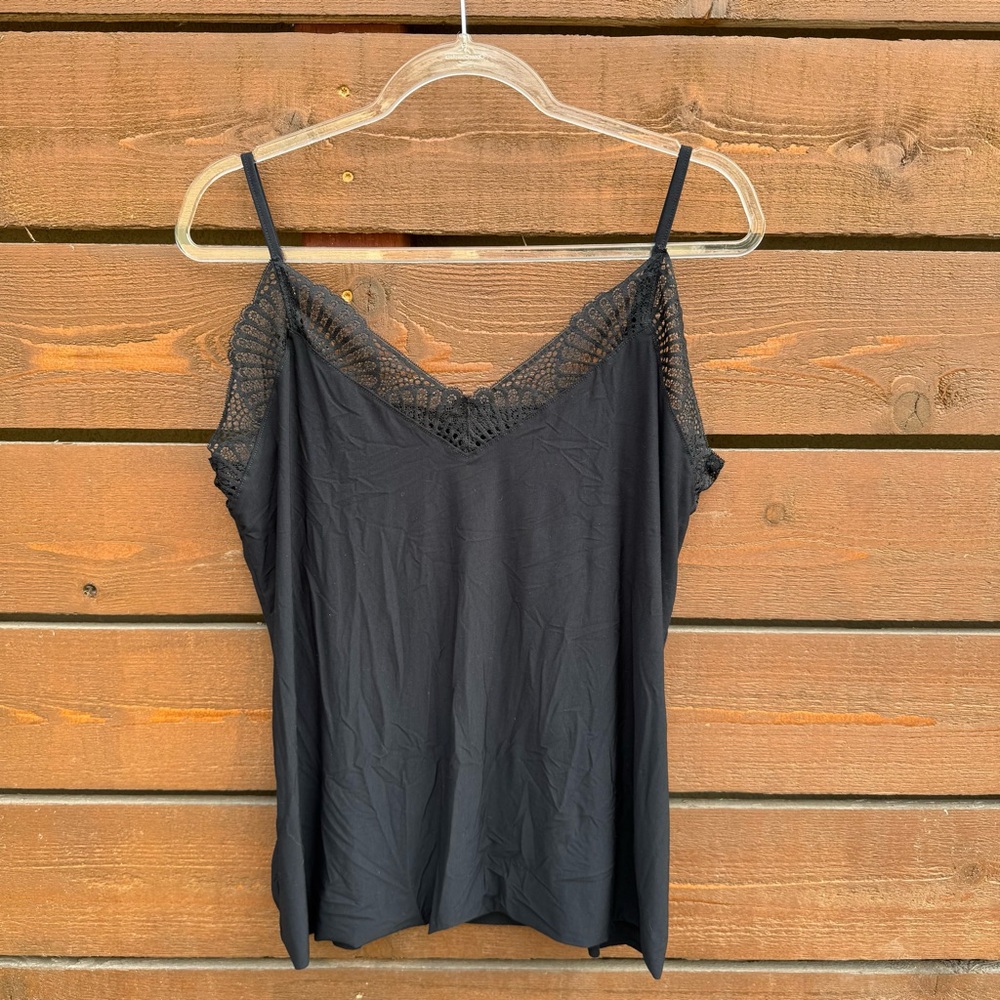 NWT $118 Commando Butter + Lace Cami Camisole Base Layer Tank Top Sz XL Black